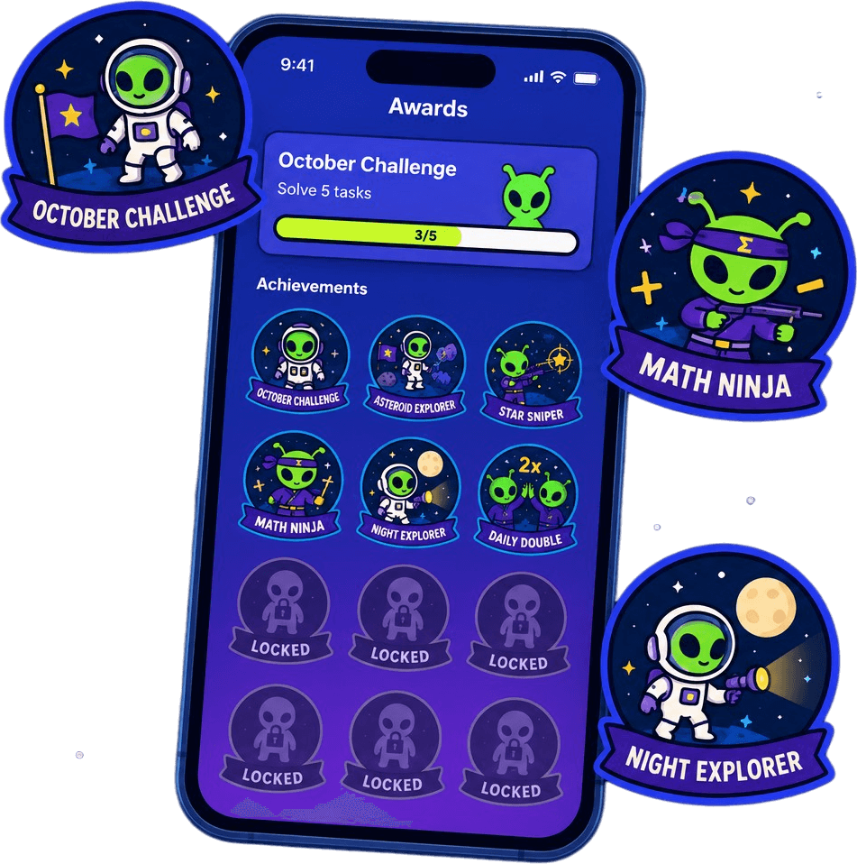 Awards screen with October Challenge, Math Ninja and Night Explorer awards