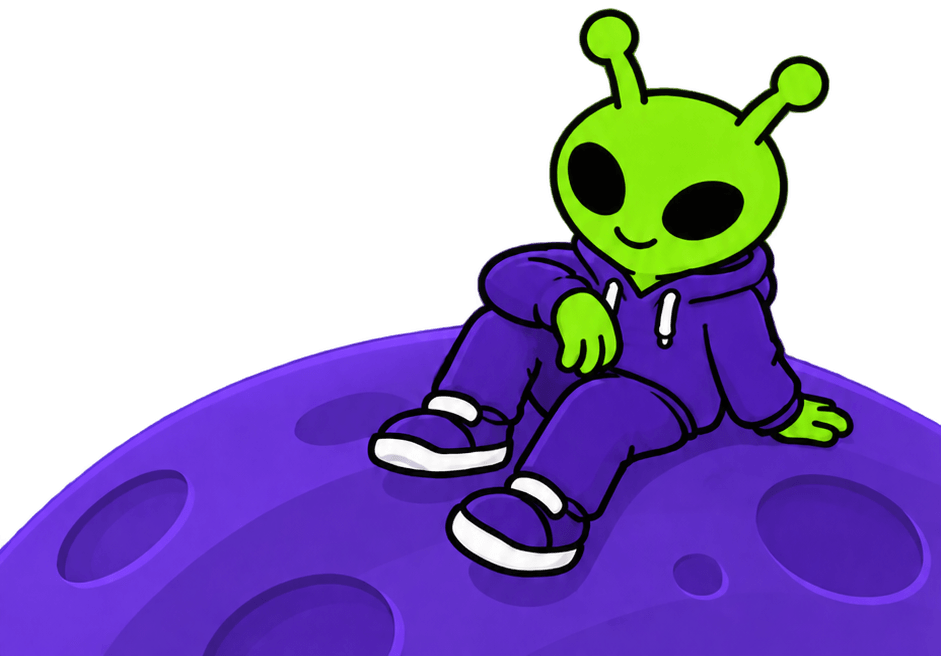 Matheum sitting on a purple planet